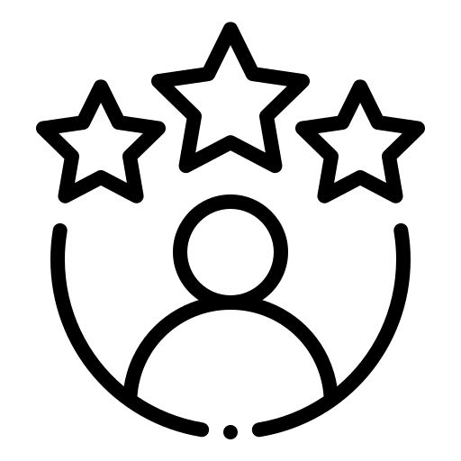 Symbol eines Benutzers mit drei Sternen, die 30 Jahre Erfahrung und Anerkennung darstellen.
